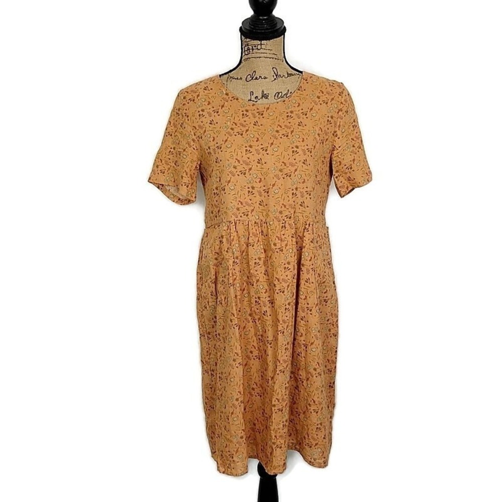 Hidden Alley Floral Dress Linen Cotton Short Slv Boho Cottagecore Prairie sz M